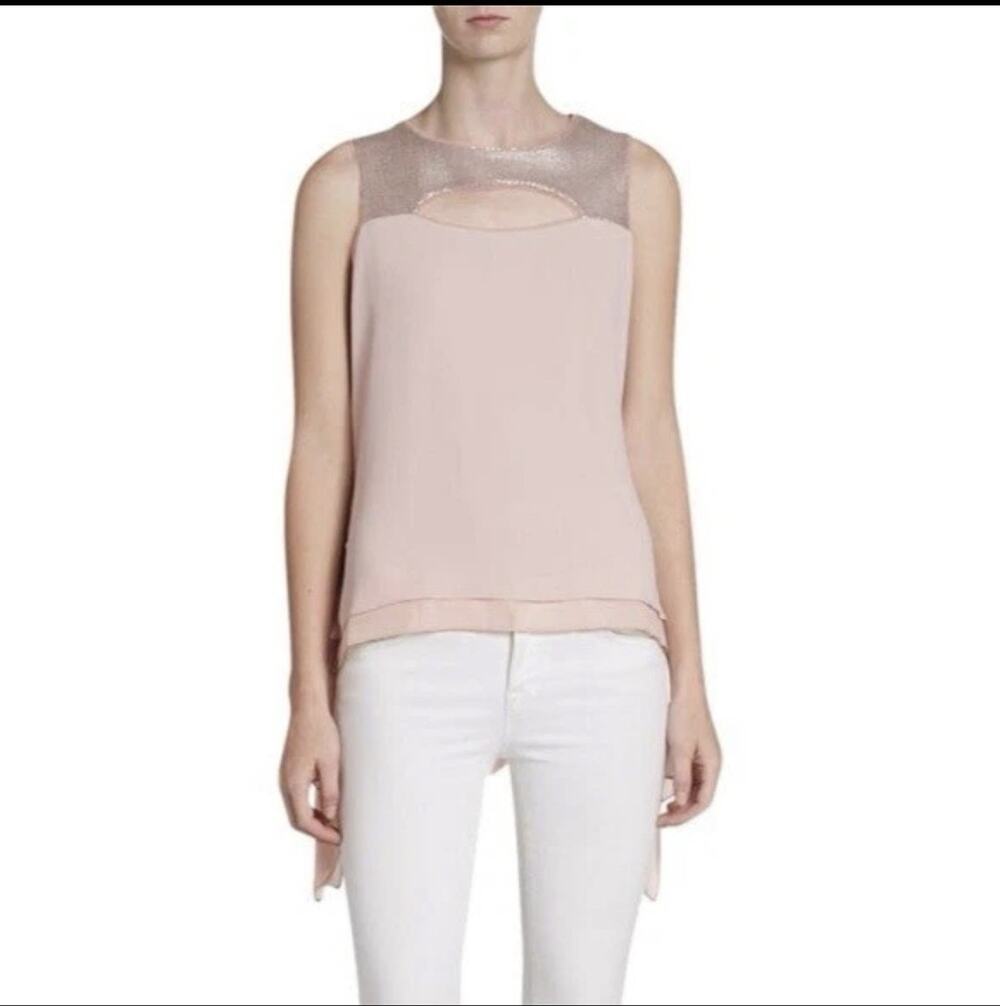 BCBG MAX AZRIA Pink Sequin Layered Sleeveless Bianca Top Size Small Eveningwear